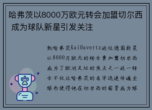 哈弗茨以8000万欧元转会加盟切尔西 成为球队新星引发关注